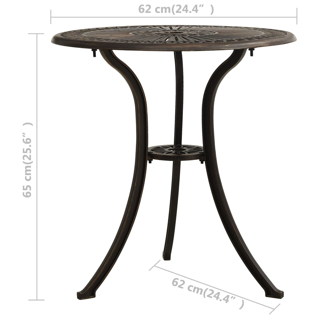 vidaXL Table de jardin Bronze 62x62x65 cm Aluminium coulé - Image 6