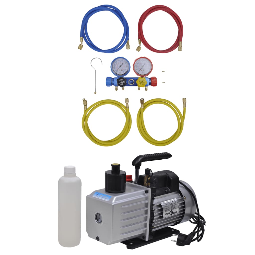vidaXL Vakuumpumpe mit 4-Wege-Verteiler-Manometer Set für Klimaanlagen