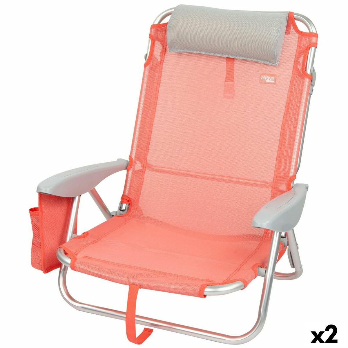 Sedia Pieghevole con Poggiatesta Aktive Flamingo Corallo 51 x 76 x 45 cm (2 Unità)