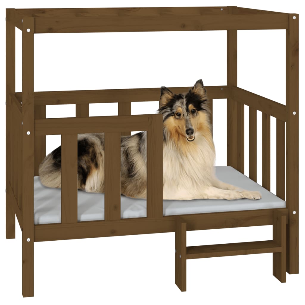 vidaXL Lit pour chien Marron miel 105,5x83,5x100 cm Bois de pin solide - Image 4