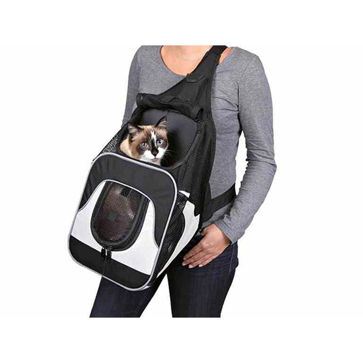 Zaino per Animali Domestici Trixie Savina Nero Grigio 30 × 33 × 26 CM