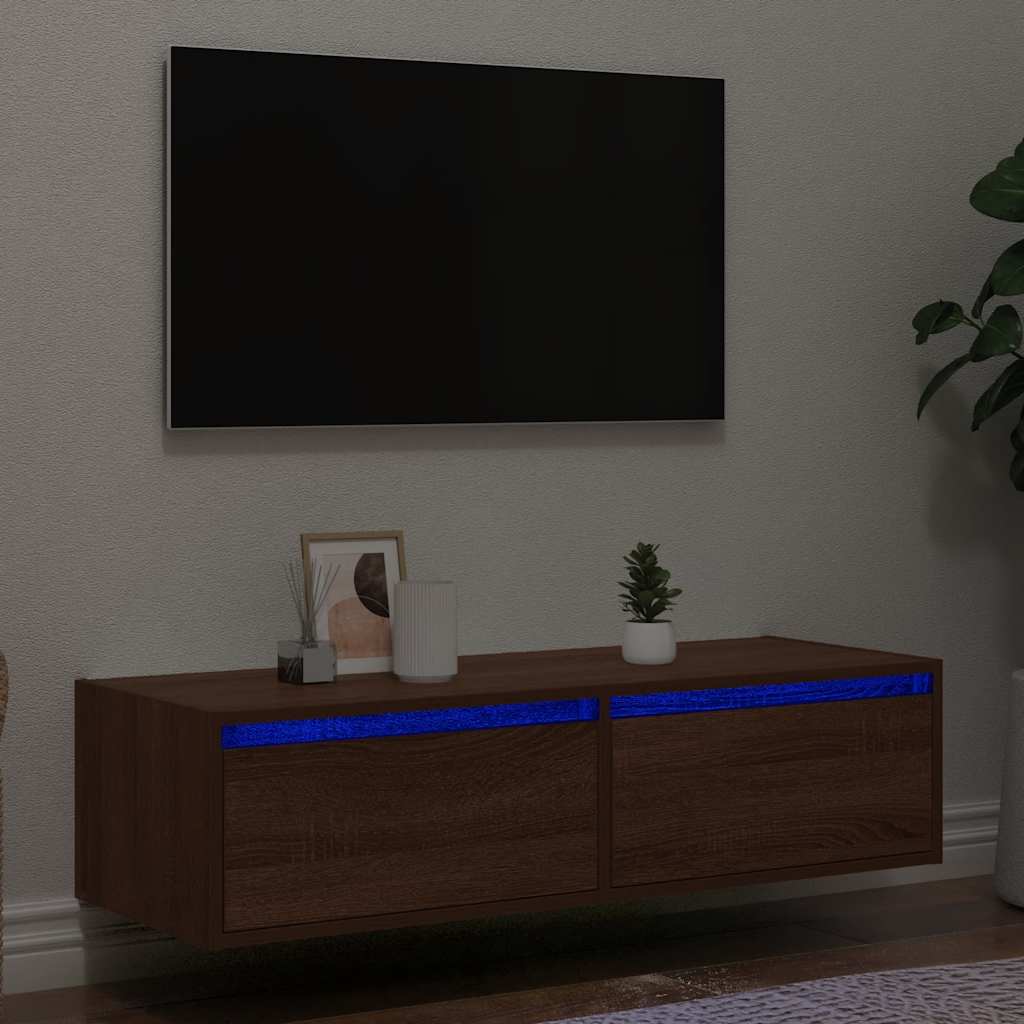 vidaXL Meuble TV avec lumières LED chêne marron 100X35,5x25 cm
