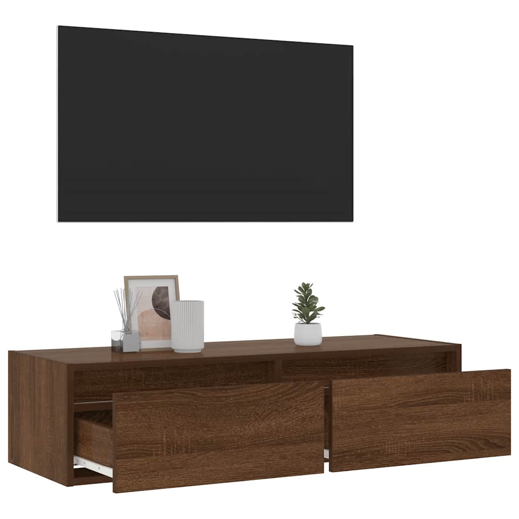 vidaXL Mueble de TV con luces LED roble marrón 100X35,5x25 cm - Image 5