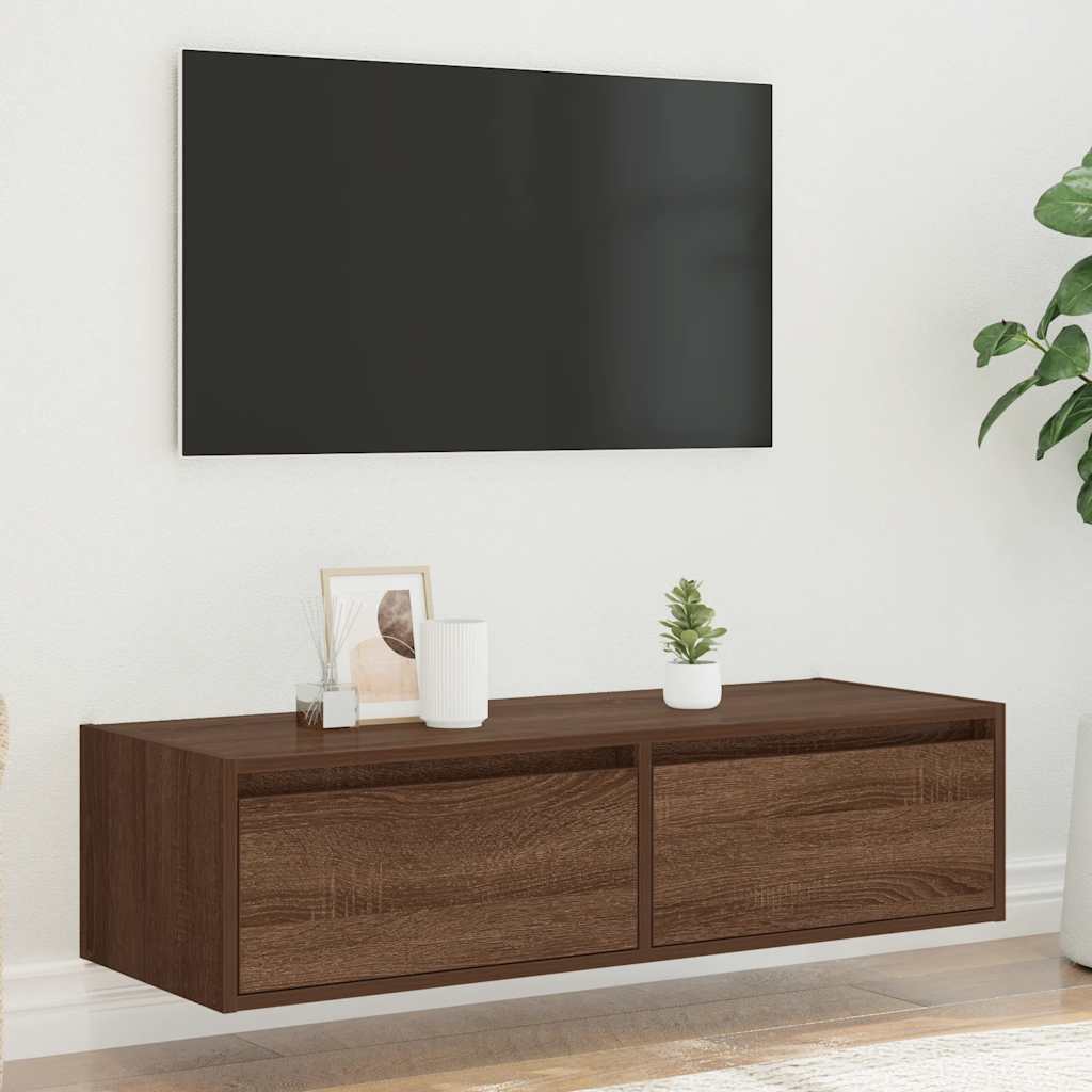 vidaXL Mueble de TV con luces LED roble marrón 100X35,5x25 cm - Image 4