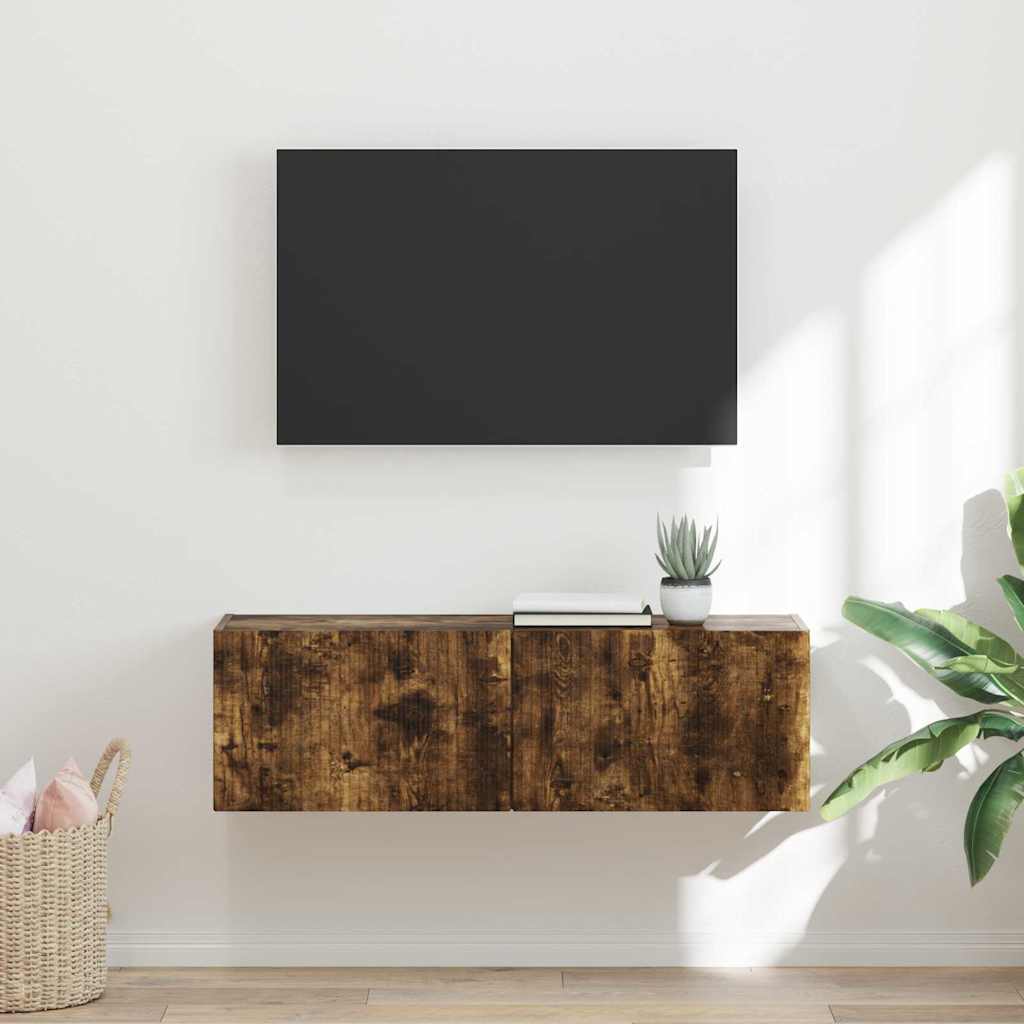 vidaXL Meuble TV mural Chêne fumé 60 x 31 x 29.5 cm Bois d'ingénierie