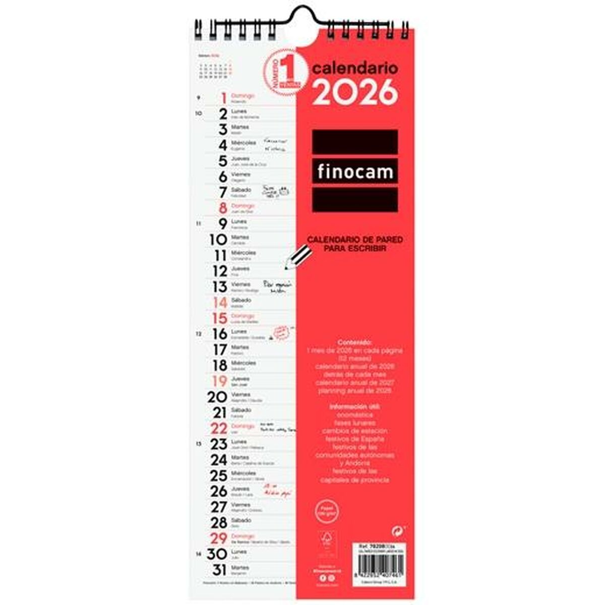 Calendario da parete Finocam Carta 2026 13 x 33 cm