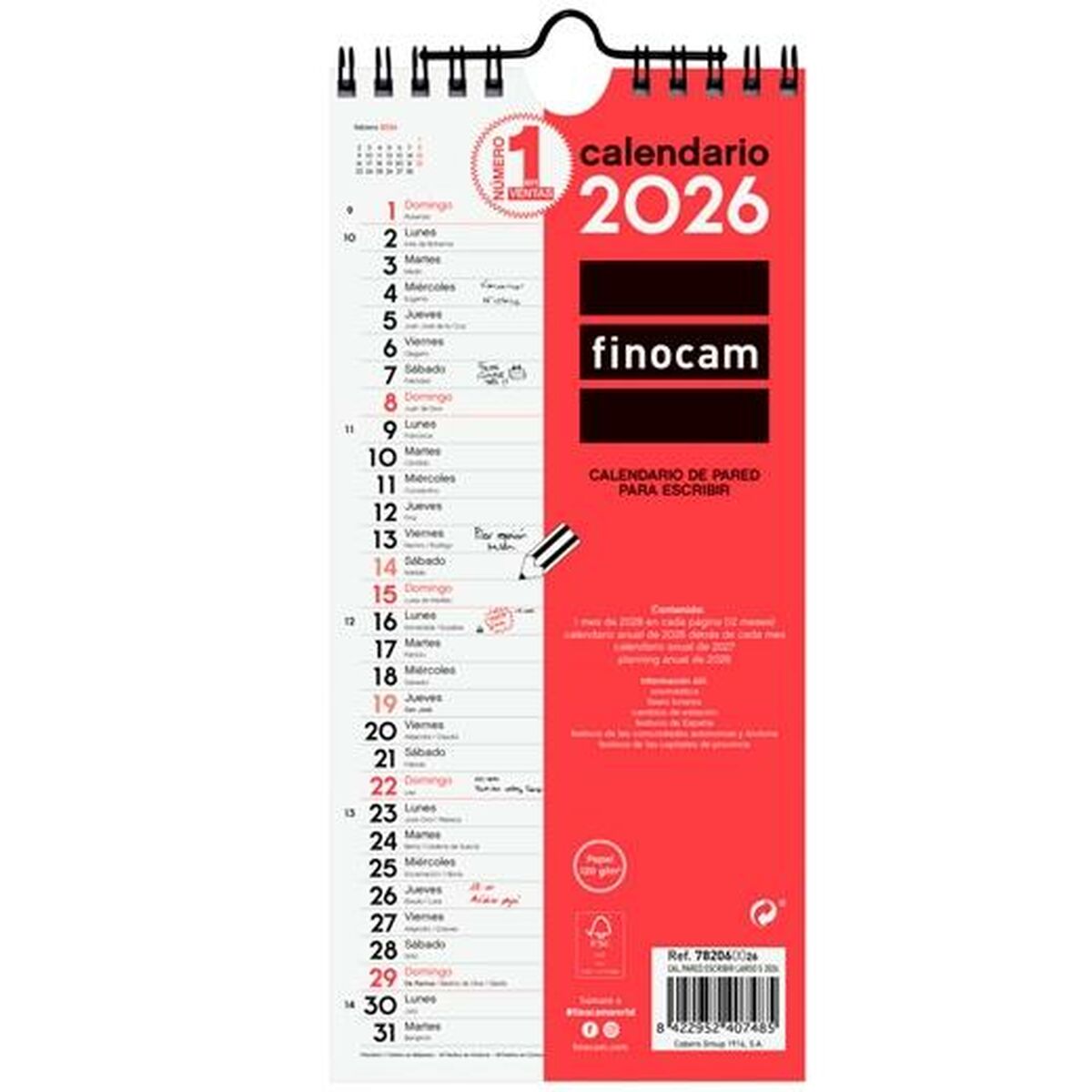 Calendario da parete Finocam Carta 2026 11 x 23,5 cm