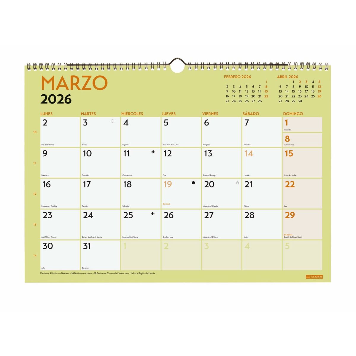 Calendario da parete Finocam Multicolore A3 Carta - Image 3