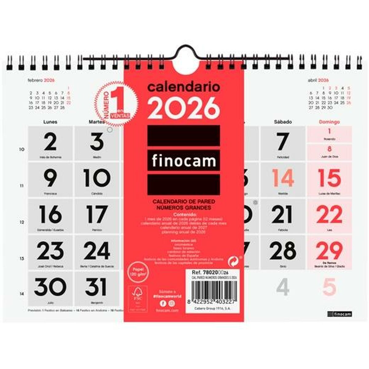 Calendario da parete Finocam A5 Carta 2026 21 x 15 cm