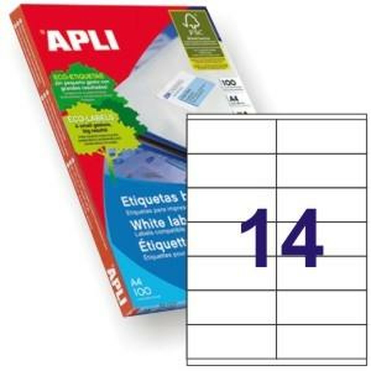 Etichette adesive Apli 1275 100 fogli 105 X 40 mm Bianco