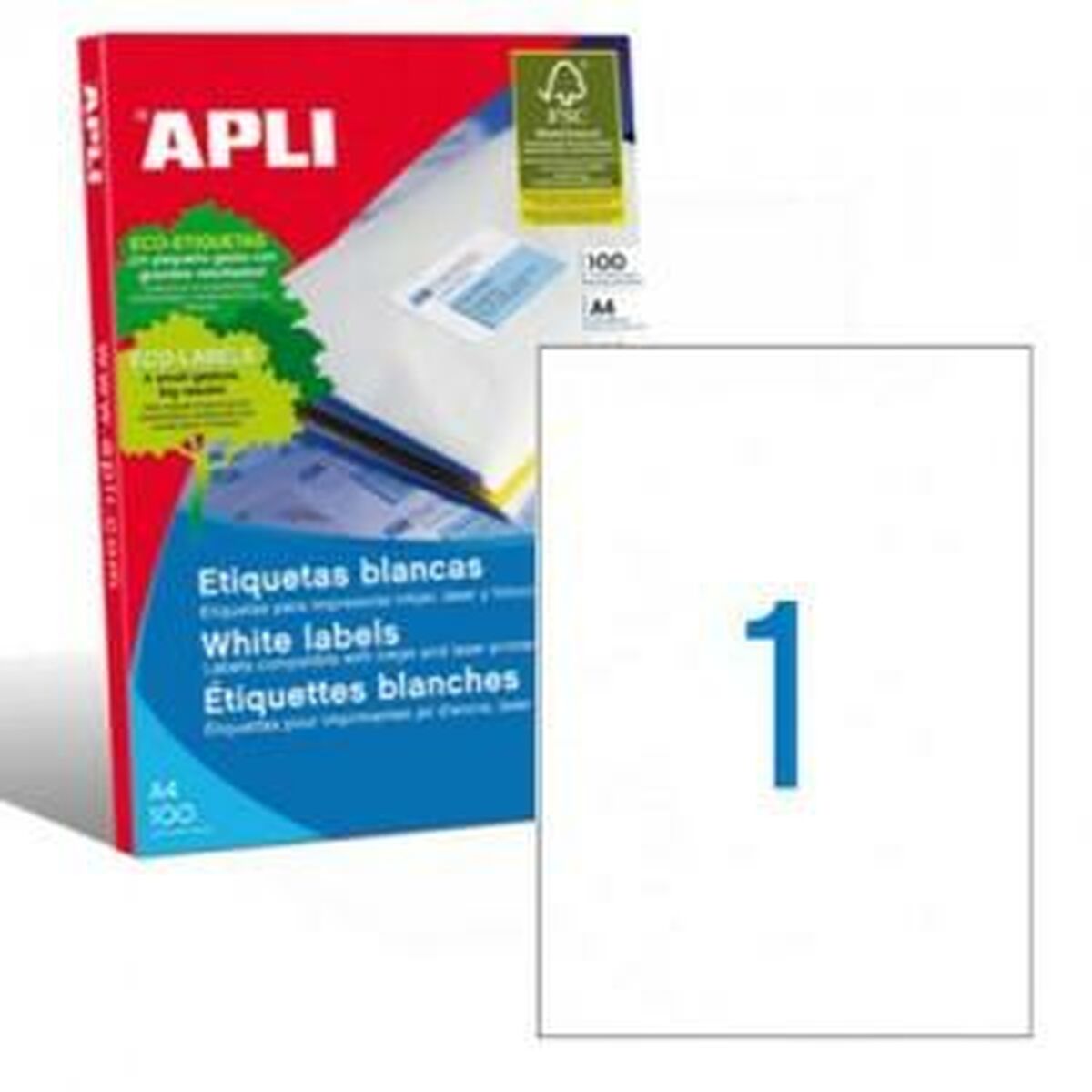 Etichette adesive Apli 1281 100 fogli 210 x 297 mm Bianco