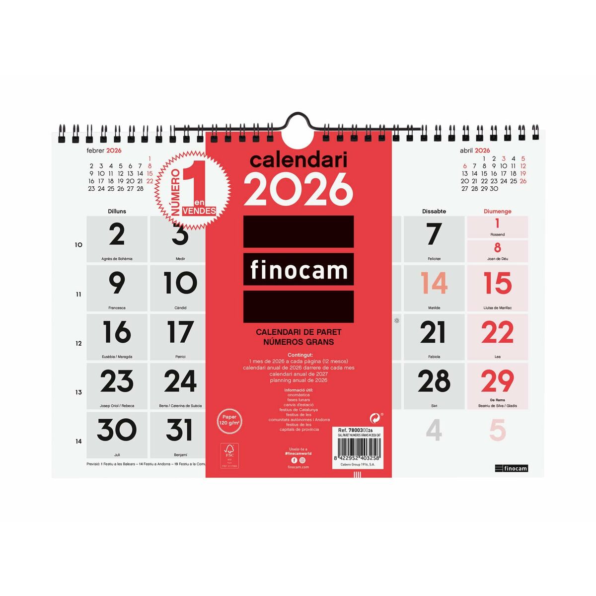 Calendario da parete Finocam A4 Carta 30 x 21 cm