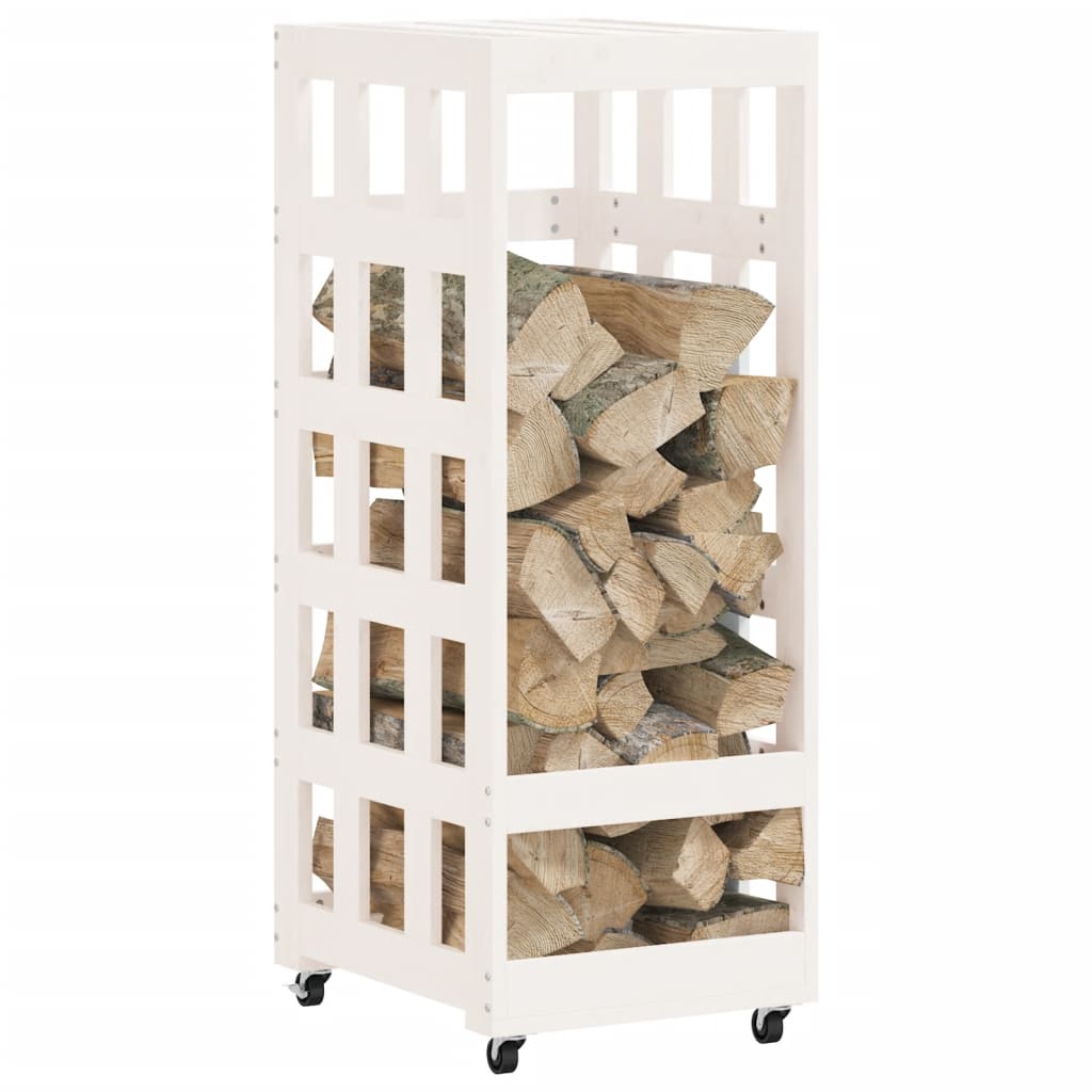 vidaXL Kaminholzregal mit Rollen Weiß 40x49x110 cm Massivholz Kiefer - Image 3