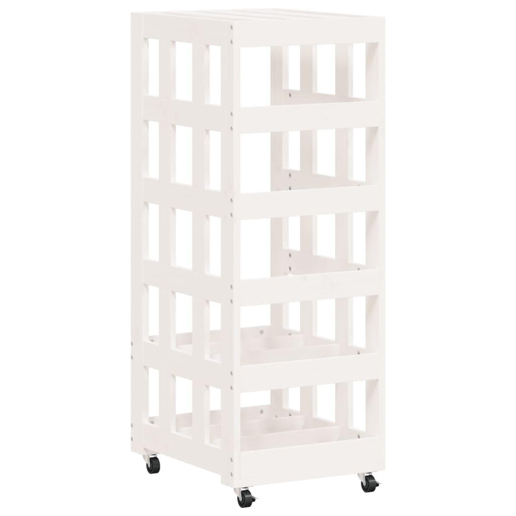 vidaXL Kaminholzregal mit Rollen Weiß 40x49x110 cm Massivholz Kiefer - Image 4