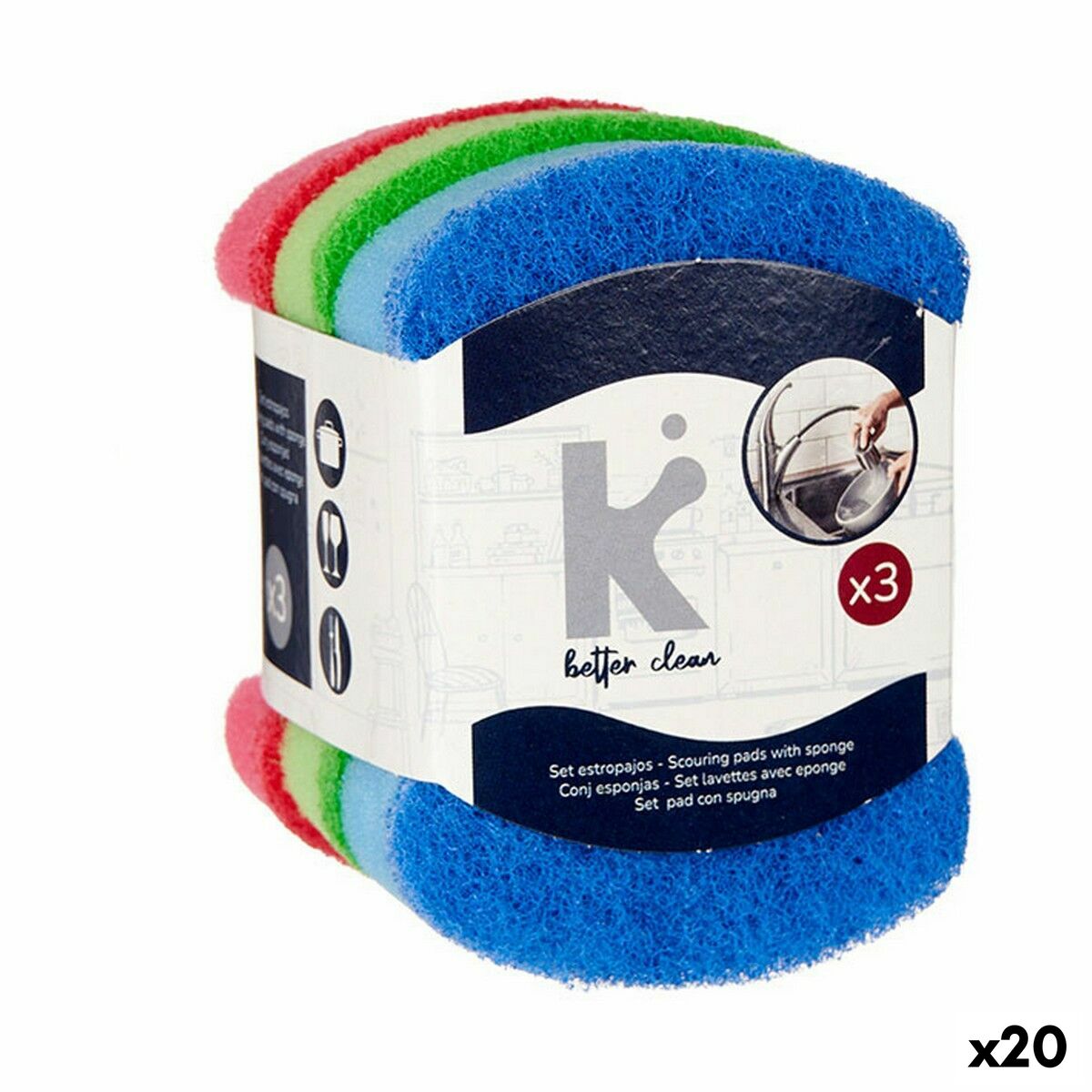 Set di spugne Multicolore Poliuretano Fibra abrasiva 7 X 10 X 2,5 cm (20 Unità)