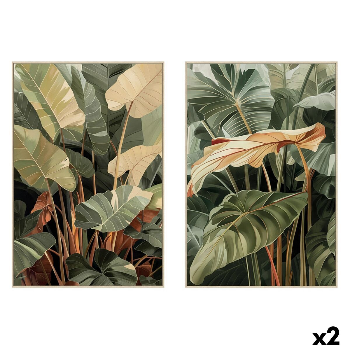 Tela Home ESPRIT Giallo Verde Terracotta Palme Tropicale (2 Unità)