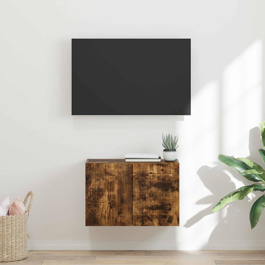 vidaXL Meuble TV mural Chêne fumé 59,5 x 31 x 40 cm Bois d'ingénierie