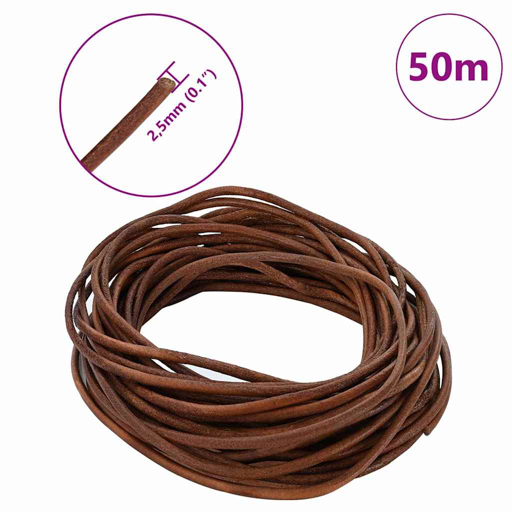 vidaXL Leder Schnur Hellbraun Ø2,5 mm x 50 m Leder - Image 6