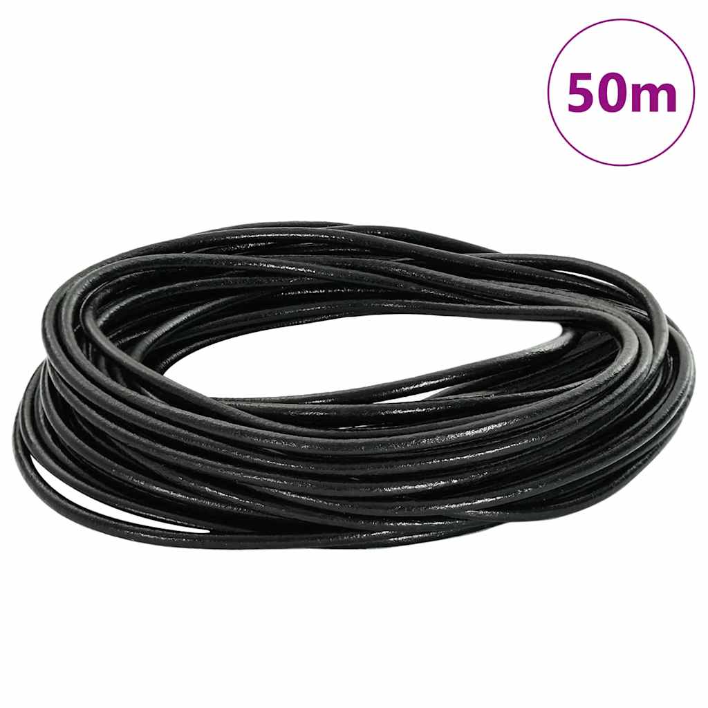 vidaXL Leder Schnur Schwarz Ø2,5 mm x 50 m Leder