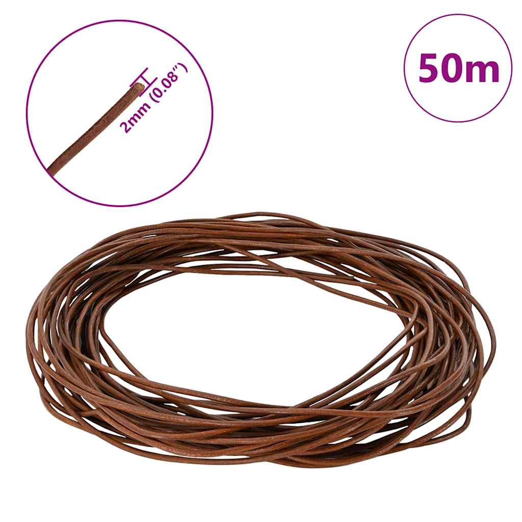 vidaXL Leder Schnur Hellbraun Ø2 mm x 50 m Leder - Image 6