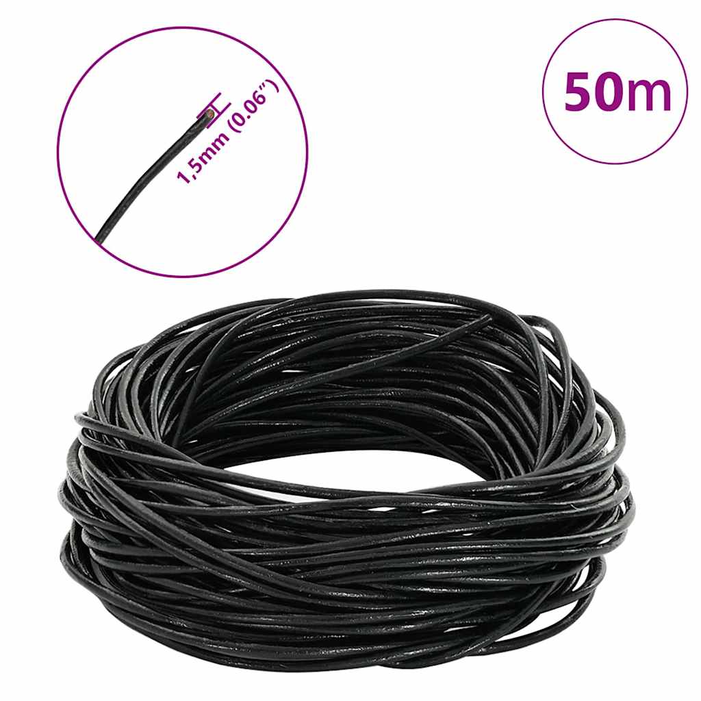 vidaXL Leder Schnur Schwarz Ø1,5 mm x 50 m Leder - Image 6