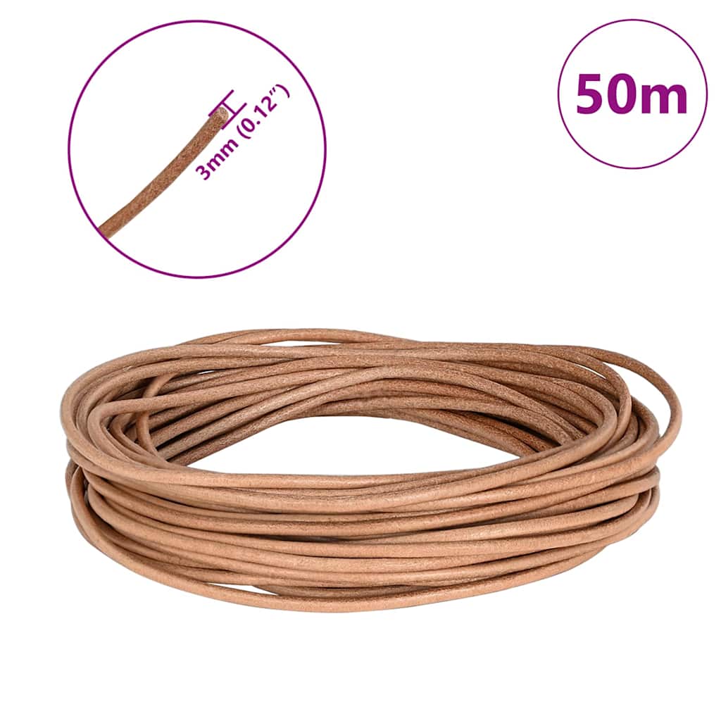 vidaXL Leder Schnur Braun Ø3 mm x 50 m Leder - Image 6