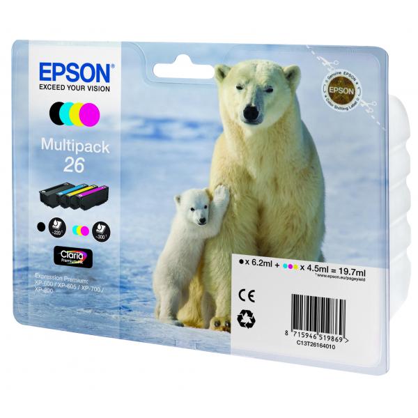 Epson 26 Multipack - Confezione Da 4 - Nero, Giallo, Ciano, Magenta