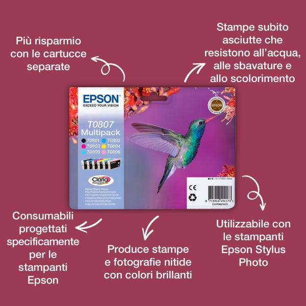 Epson T0807 Multipack - Confezione Da 6 - 44,4 Ml - Nero, Giallo, Ciano, Magenta, Magenta Chiaro, Ciano Chiaro - Image 3