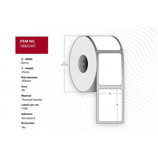 Capture 70001447 Etichetta Per Stampante Bianco (label 50x25 - Core 40. White. - Perforated. Thermal Transfer. - Permanent. 1.760 Labels Per Roll. 24