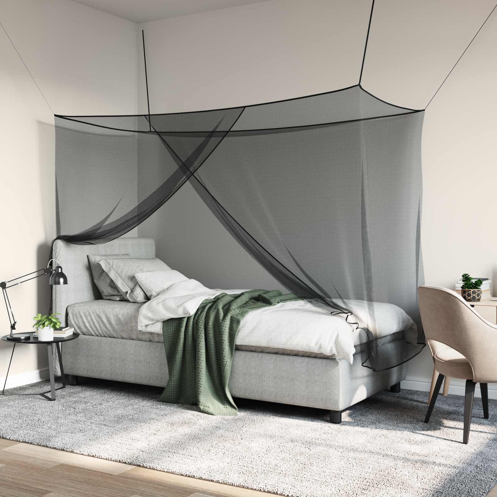 Rete Per Zanzare Per Letto 3 Pz 156 Mesh Nero Poliestere
