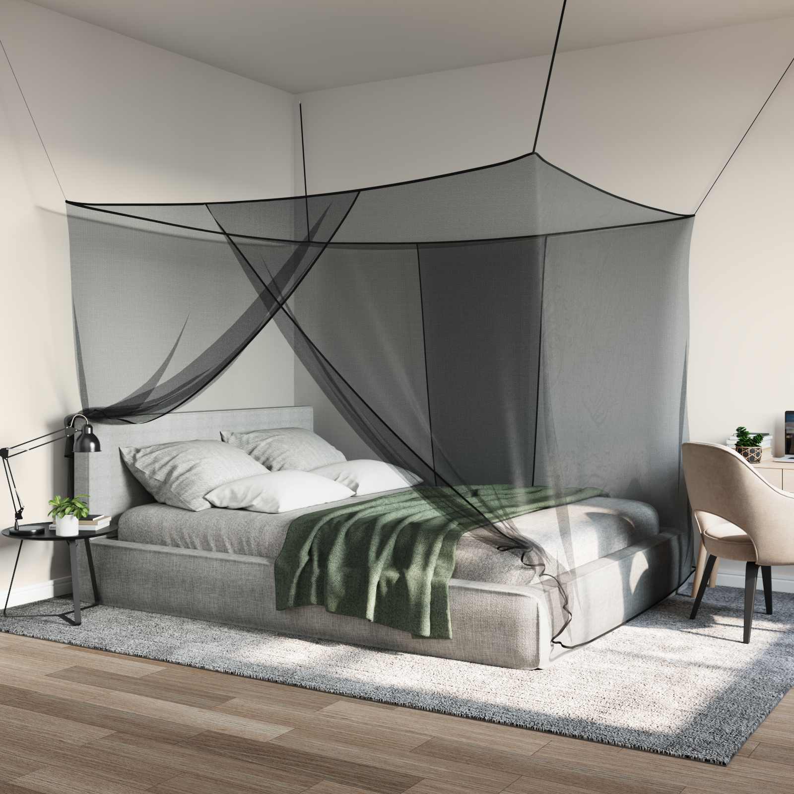 Rete Per Zanzare Per Letto 3 Pz 156 Mesh Nero Poliestere
