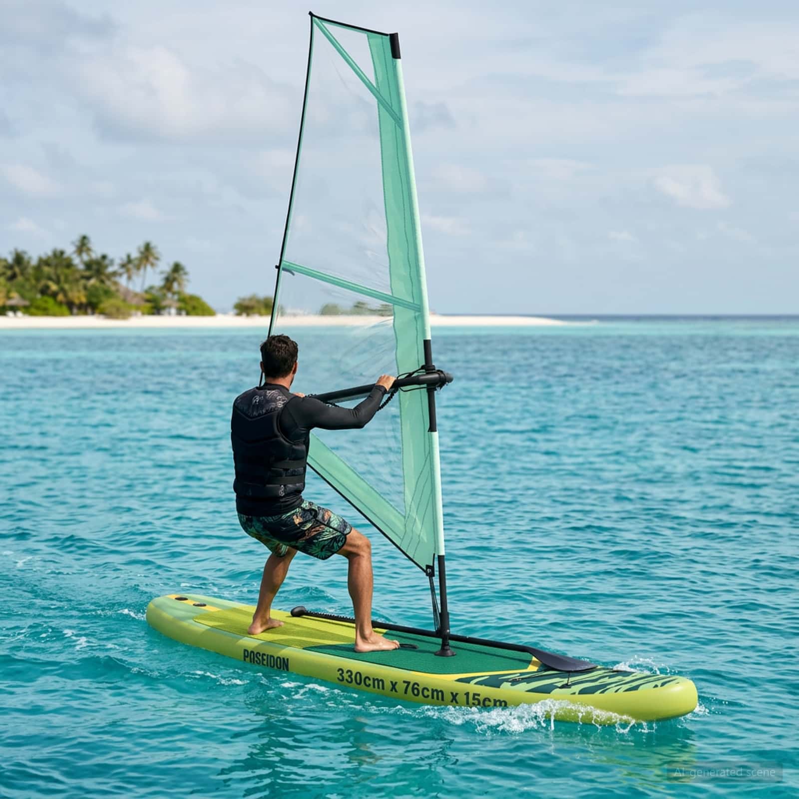 Sup Gonfiabile Con Vela Poseidon 330 X 76 X 15 Cm Verde Per