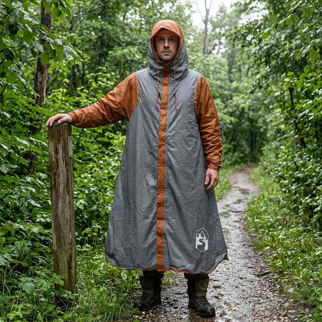 Poncho Da Pioggia 2-IN-1 Con Cappuccio Grigio E Arancione