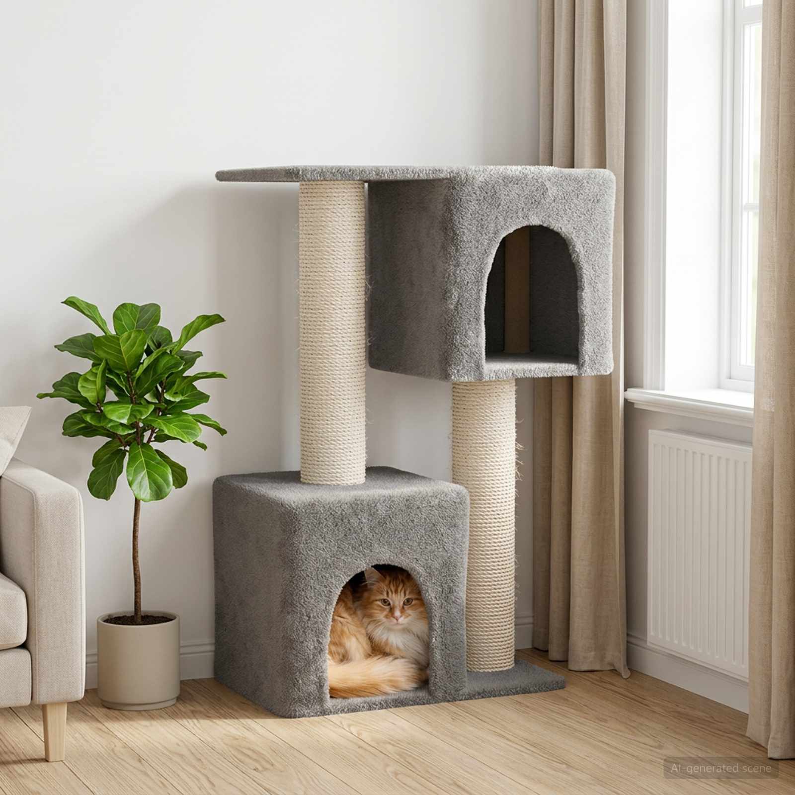 Albero Per Gatti Con Pali Per Graffiare In Sisal Grigio Chiaro