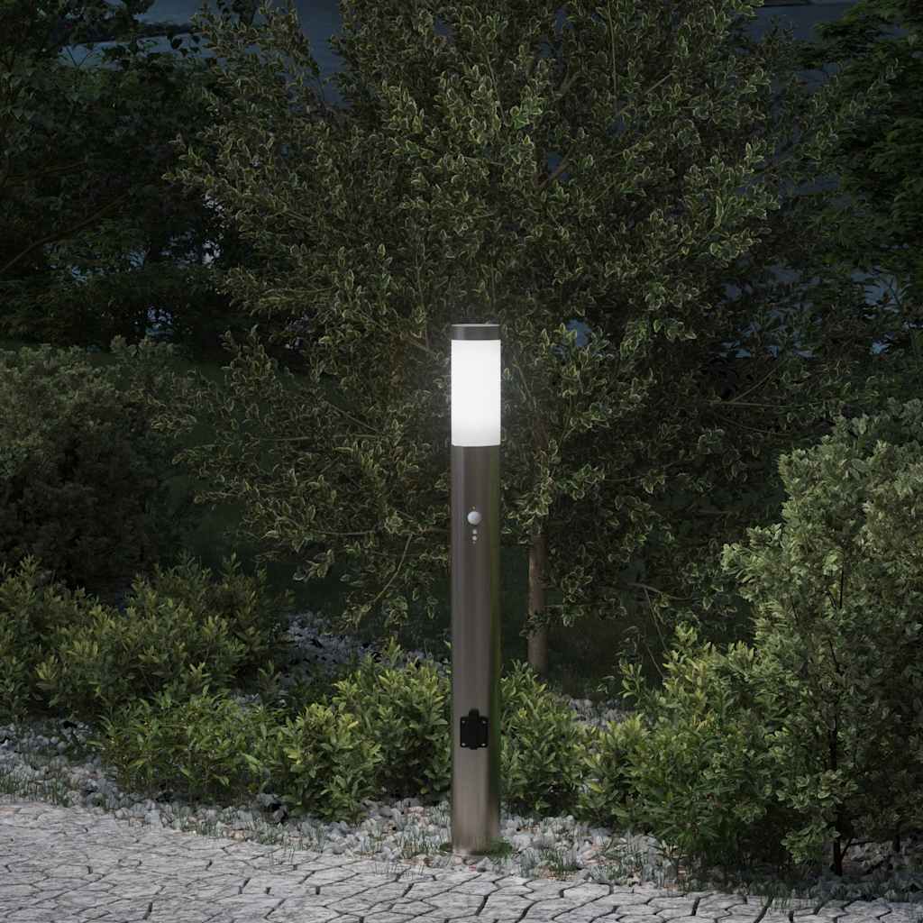 Lampada A Paletto Con Sensore E Presa 80 Cm Acciaio Inox Ip44