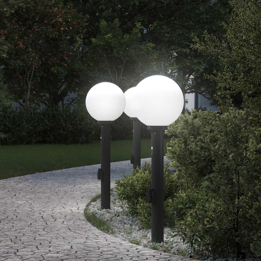 Lampioni A Paletto Con Sensore E Presa 3 Pz 80 Cm Neri Ip44