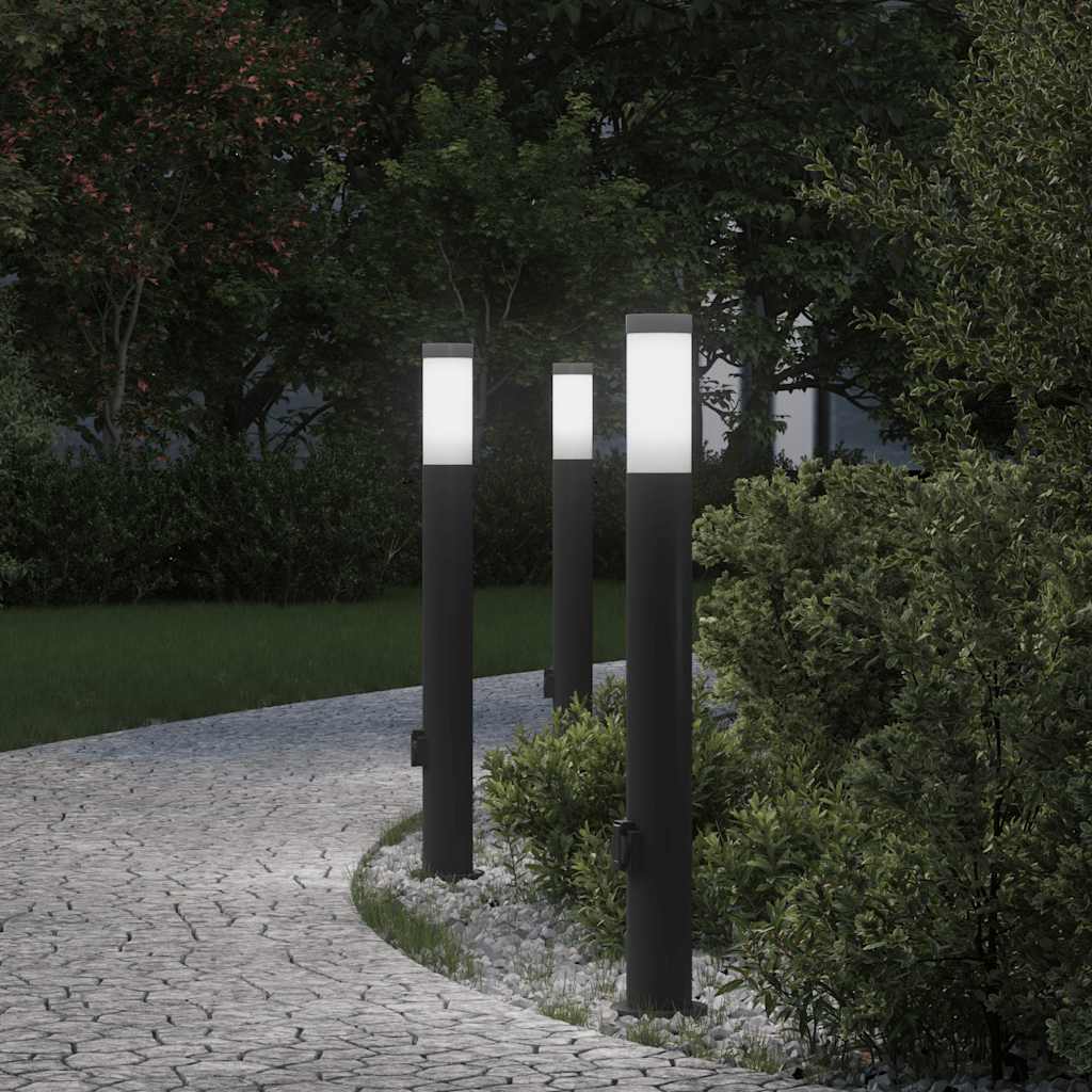 Lampioni A Palo Con Presa Elettrica 3 Pz 80 Cm Acciaio Inox Ip44