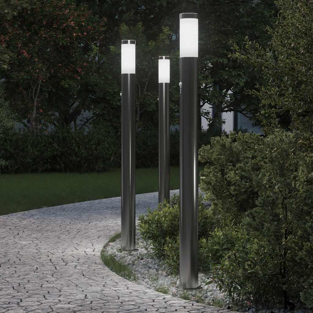 Lampioni A Paletto Con Sensore 3 Pz 110 Cm Acciaio Inox Ip44