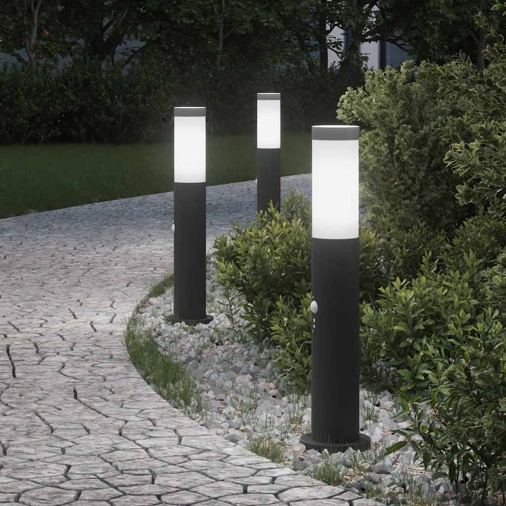 Lampioni A Paletto Con Sensore 3 Pz 50 Cm Acciaio Inox Ip44