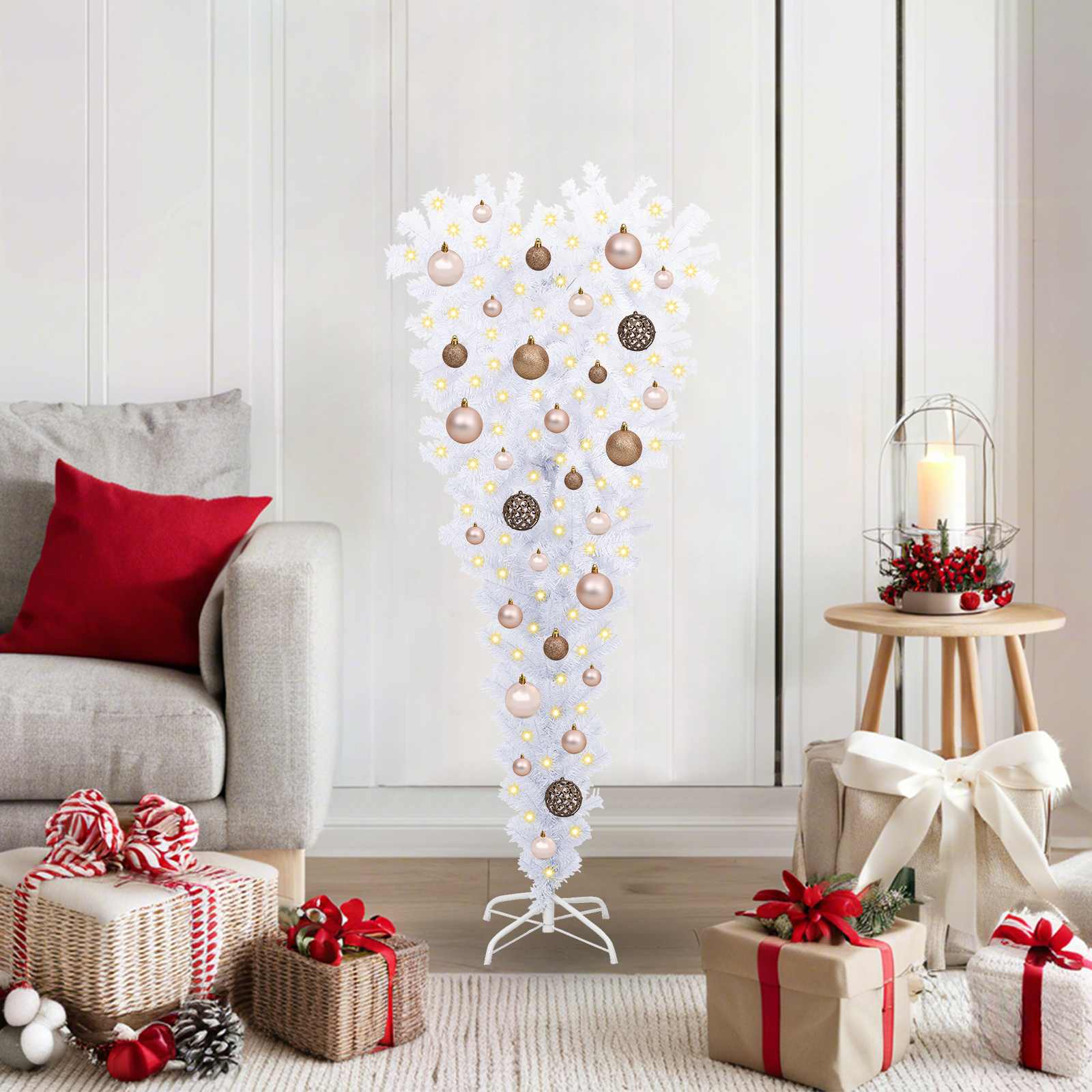 Albero Di Natale Artificiale Bianco 120 Cm Pvc E Acciaio