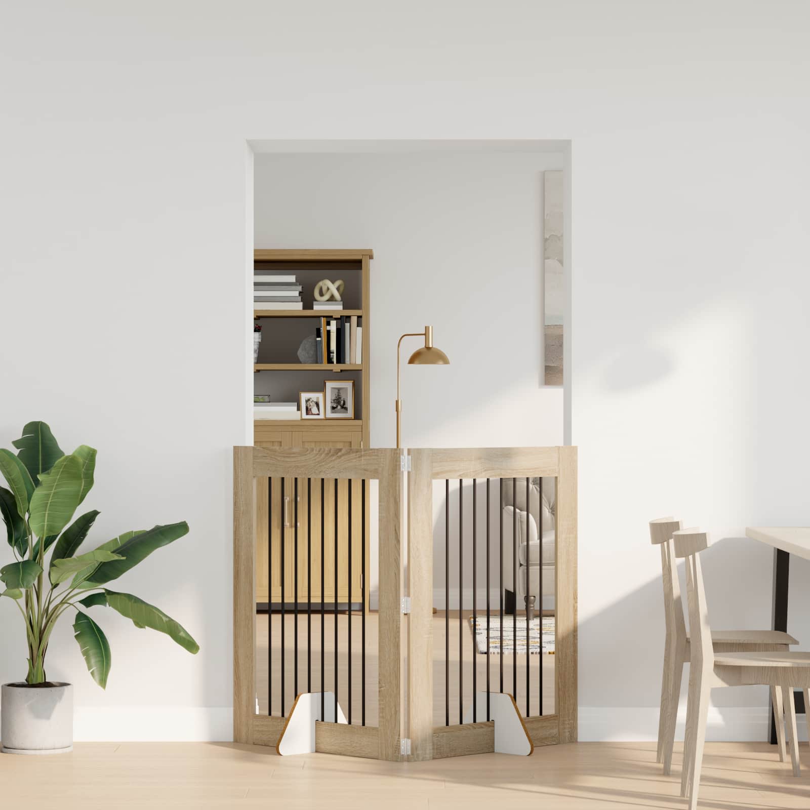 Cancello Per Cani Pieghevole Con Supporti 2 Pz Rovere Sonoma