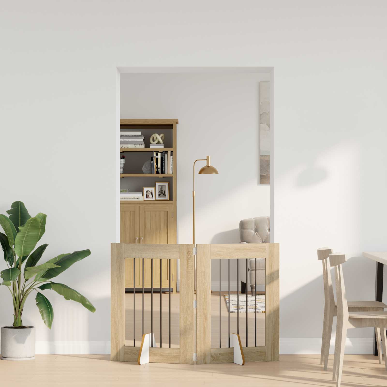 Cancello Per Cani Pieghevole Con Supporti 2 Pz Rovere Sonoma