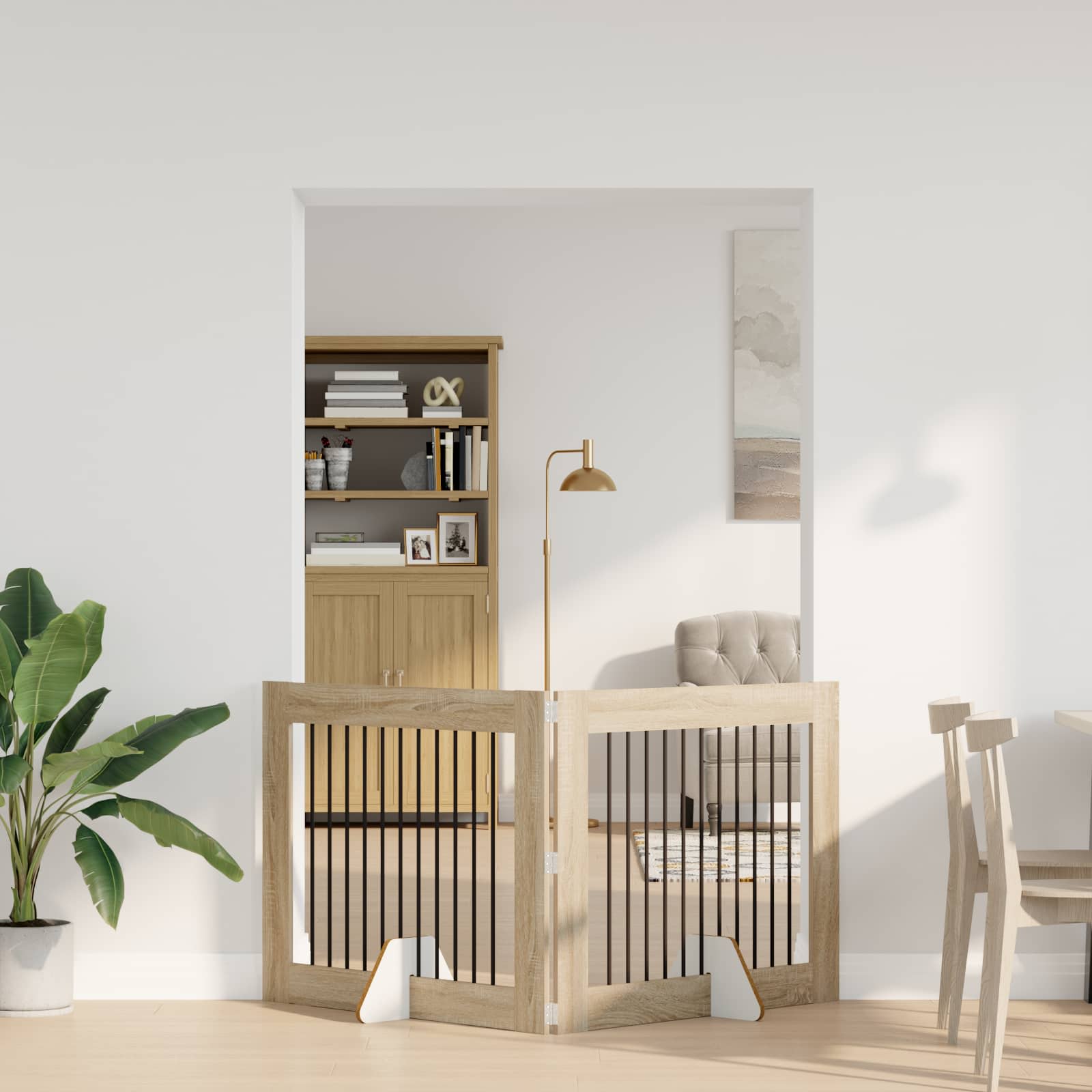 Cancello Per Cani Pieghevole Con Supporti 2 Pz Rovere Sonoma