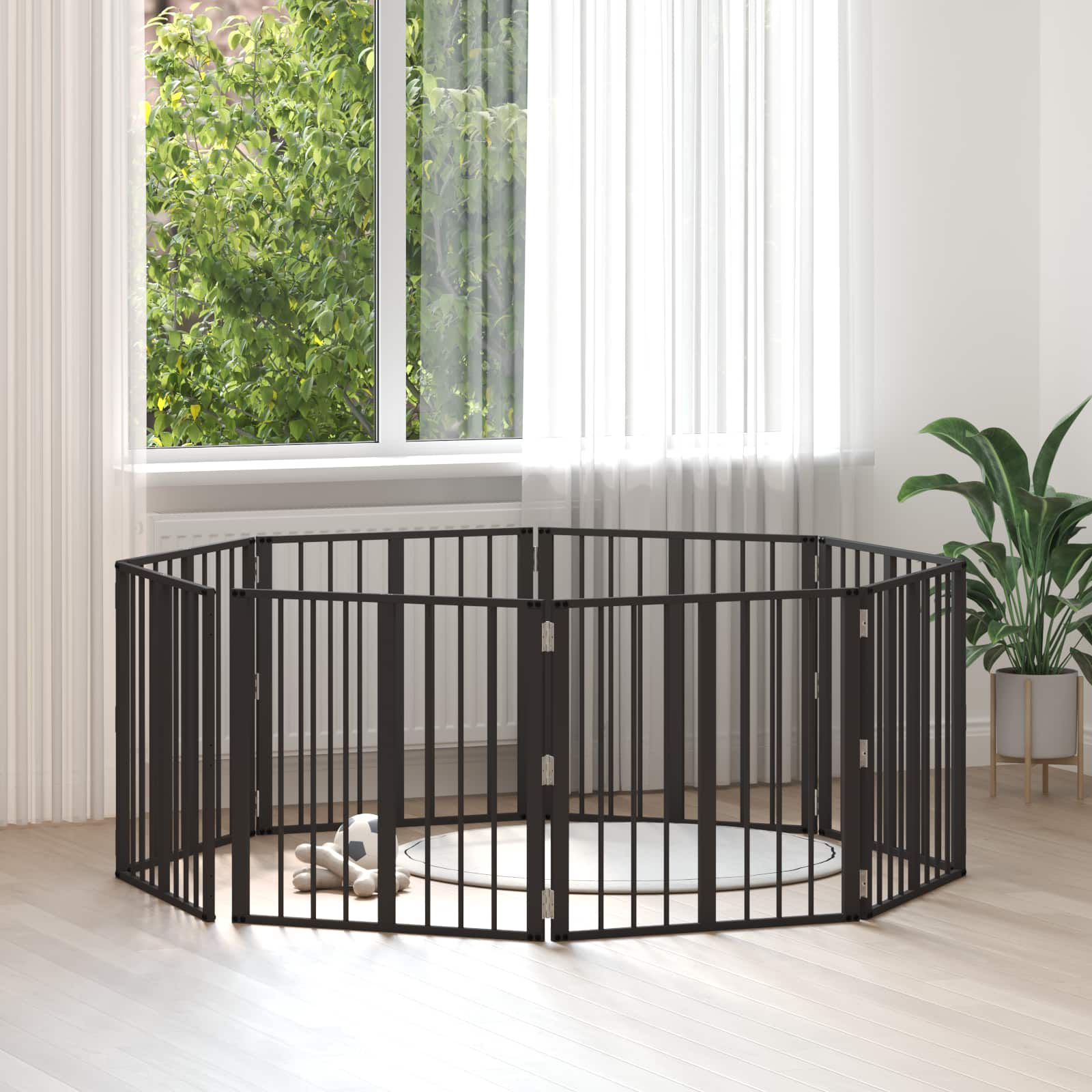 Cancello Per Cani 8 Pz Nero 60 X 60 Cm Acciaio Zincato