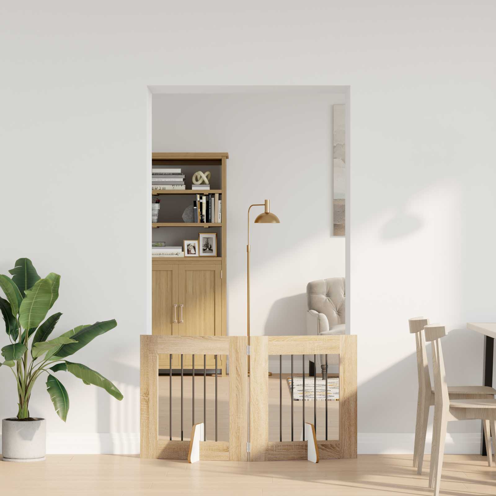 Cancello Per Cani Pieghevole Con Supporti 2 Pz Rovere Sonoma