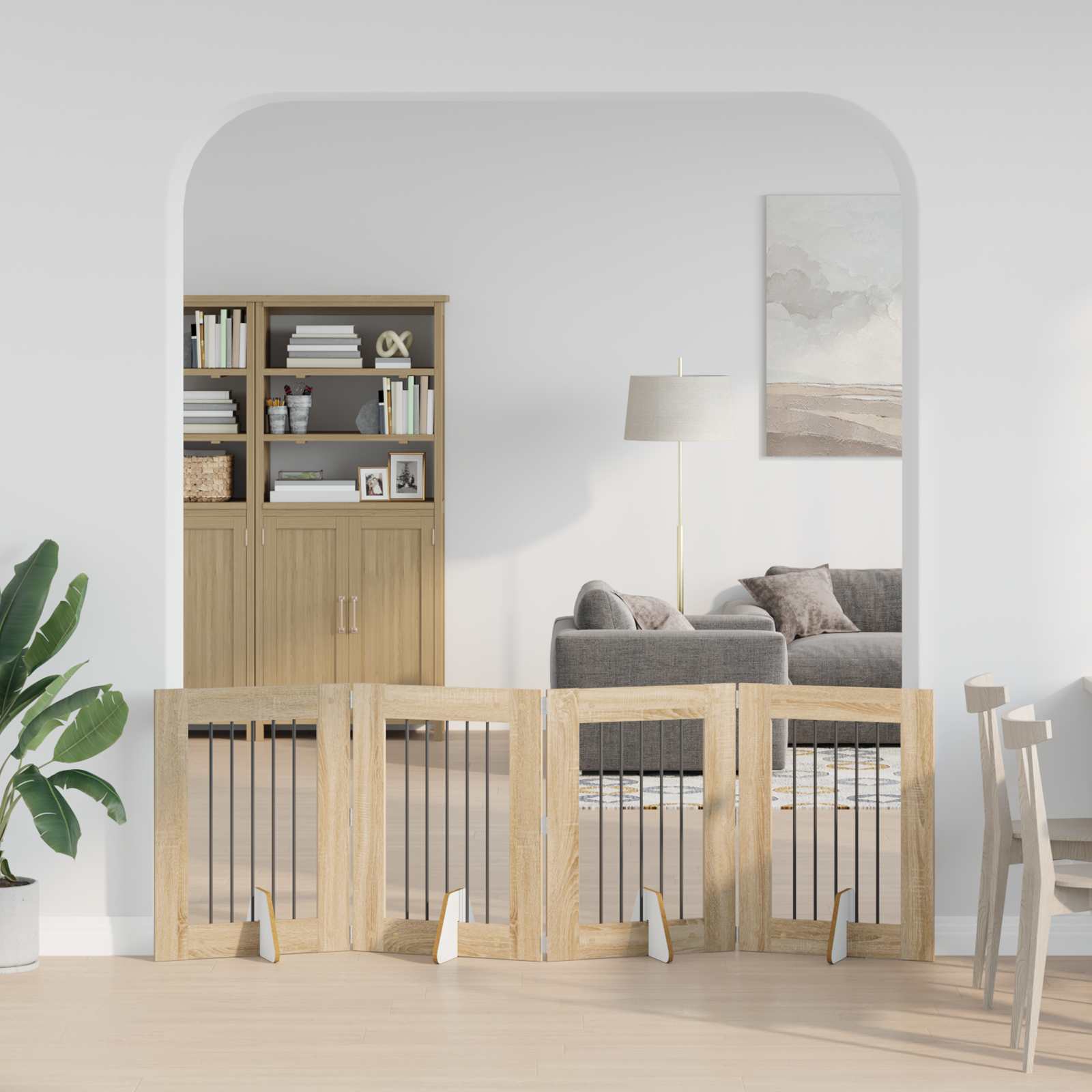 Cancello Per Cani Pieghevole Con Supporti 4 Pz Rovere Sonoma