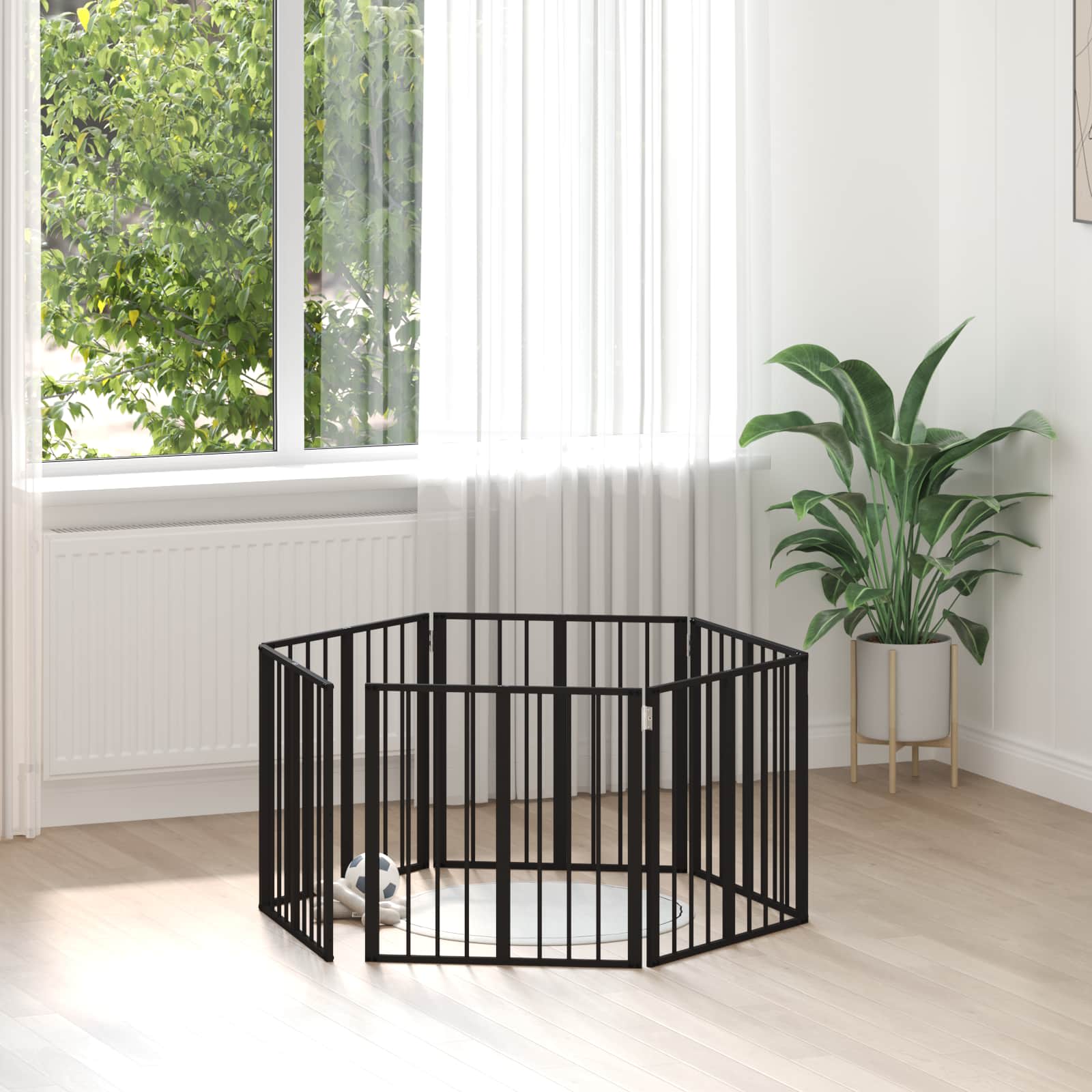 Cancello Per Cani 6 Pz Nero 60 X 60 Cm Acciaio Zincato