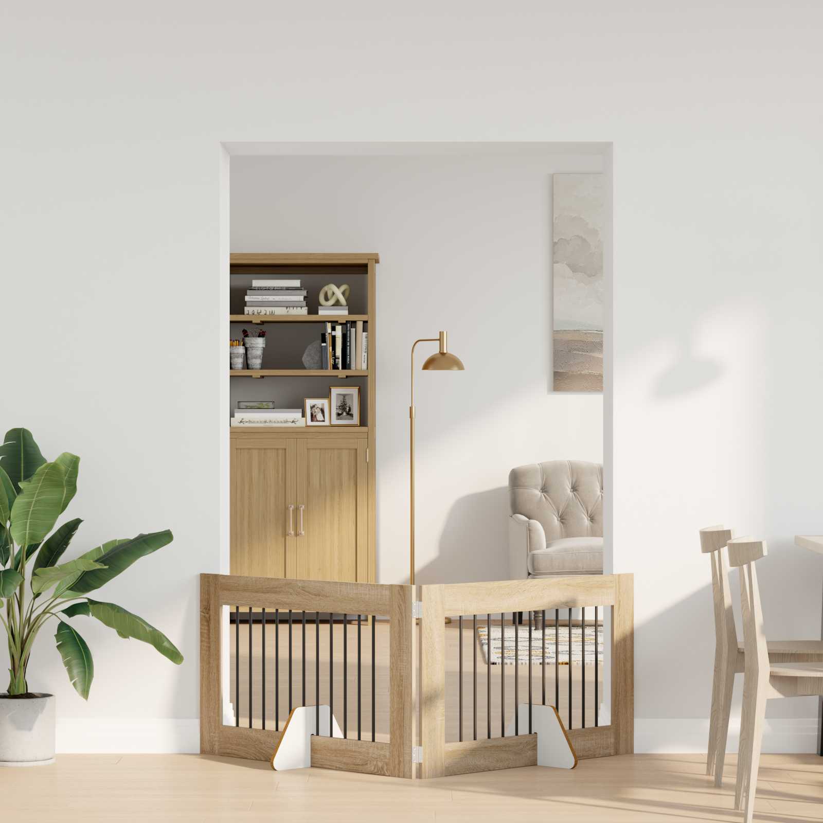 Cancello Per Cani Pieghevole Con Supporti 2 Pz Rovere Sonoma