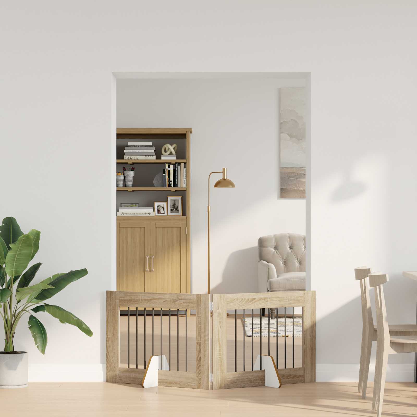 Cancello Per Cani Pieghevole Con Supporti 2 Pz Rovere Sonoma