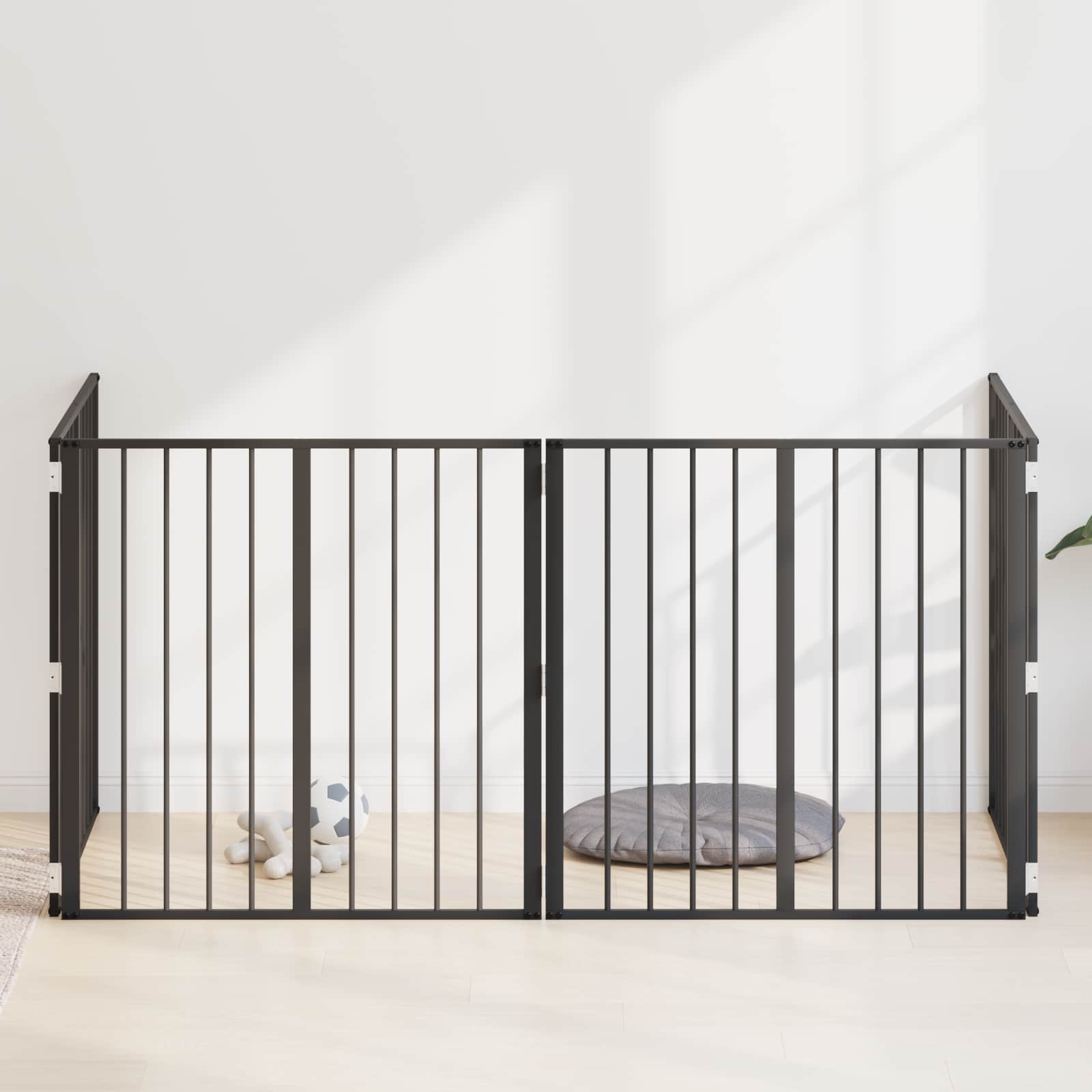 Cancello Per Cani 4 Pz Nero 80 X 80 Cm Acciaio Zincato